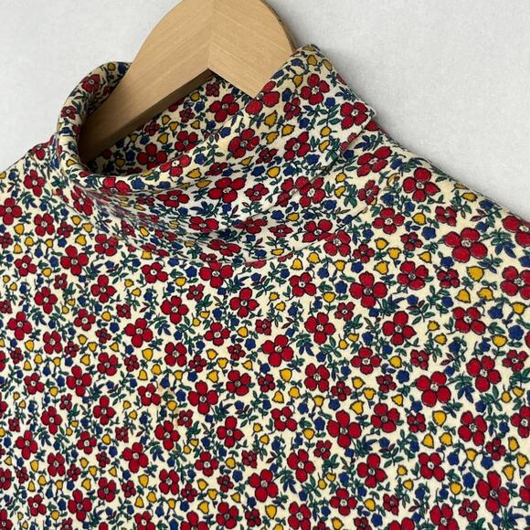 MAGGIE LAWRENCE Sweater M Ditsy Floral Turtleneck Pullover Cotton Blend Red VTG - Picture 1 of 15